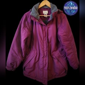 VTG | L.L. Bean Winter Women's Parka Jacket | MP | Magenta Berry & Grey Fleece